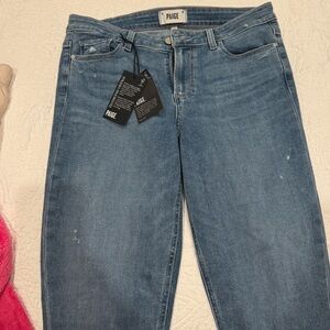 PAIGE Shelby Mid Rise Raw Hem Crop Flare Jeans NWT